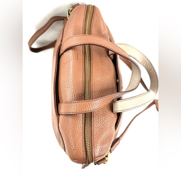 FOSSIL Brown Pebbled Leather Medium Barrel Duffle Crossbody Bag Brass 1145 - Picture 8 of 11